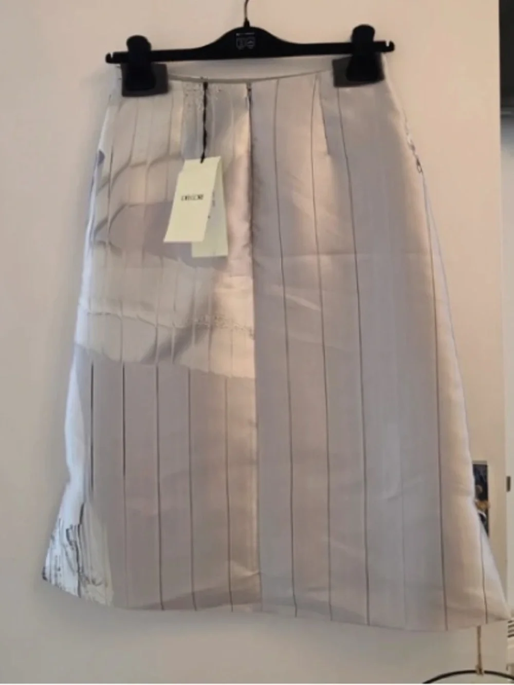 Pleated Satin Midi Skirt in Light Silver